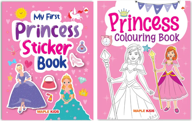 Princess colouring book and Princess Sticker book (Set of 2)